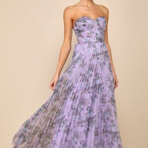 Lulus Most Beautiful Day Purple Multi Floral Print Organza Maxi Dress - Size S